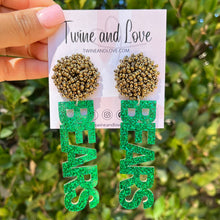 Load image into Gallery viewer, GameDay Earrings, College Football Earrings, Team Earrings, GameDay Outfit, Bears earrings, Baylor Bear earrings, Baylor Bears Beaded earrings, game day earrings, team game, Bears beaded earrings, game day outfit, football earrings, college gifts, Baylor Bears Beaded earrings, tigers earrings, college team gifts, Go Bears bead earrings, team beaded earrings, tigers beaded earrings, gameday outfit, Baylor Bear beaded earrings, Baylor University earrings, Baylor University football 