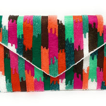 Load image into Gallery viewer, Multicolored beaded clutch purse, birthday gift for her, Multi seed bead purse, beaded bag, black red beaded handbag, beaded bag, seed bead clutch, birthday gift, Multicolored clutch bag, best friend gifts, Fall beaded clutch, striped beaded clutch, Striped clutch, Multicolored bead purse, wedding gift, bride gifts, beaded clutch purse, fall beaded bag, Crossbody bag, boho purse, bohemian beaded clutch purse, multicolored purse, multi color bead purse, best selling items, best seller, Cross body beaded bag