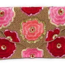 Load image into Gallery viewer, pink flowers beaded clutch purse, birthday gift for her, summer clutch, seed bead purse, beaded bag, tropical handbang, beaded bag, seed bead clutch, summer bag, birthday gift for her, clutch bag, seed bead purse, engagement gift, bridal gift to bride, bridal gift, palm leaves purse, gifts to bride, gifts for bride, wedding gift, bride gifts,beaded clutch purse, birthday gift for her, summer clutch, seed bead purse, beaded bag, summer bag, boho purse, red pink beaded clutch purse