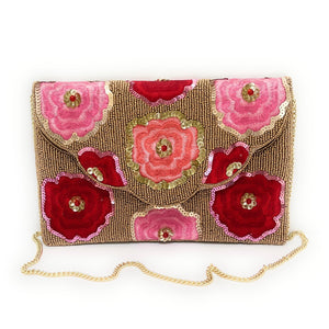 Tropical Floral Beaded Clutch, Seed Bead Clutch Bag, Beaded Clutch for Women