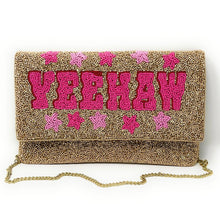 Load image into Gallery viewer, YEEHAW Beaded Clutch Purse, Gold Beaded Clutch Bag, Beaded Clutch Purse, Country Girl Gifts, Party Clutch Purse, Birthday Gift, Bridal Gift, Party Bag, gold Beaded clutch purse, Yeehaw seed bead clutch, yeehaw accessories, engagement gift, gifts for bachelorette, crossbody purse, best friend gifts, yeehaw clutch, yeehaw beaded purse, cowgirl purse, western purse, country music lover gifts, lets go girls, bachelorette gifts