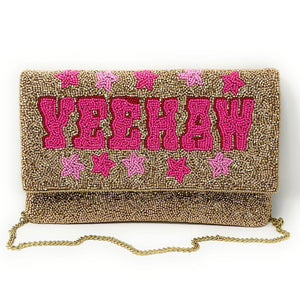 YEEHAW Beaded Clutch Purse, Gold Beaded Clutch Bag, Beaded Clutch Purse, Country Girl Gifts, Party Clutch Purse, Birthday Gift, Bridal Gift, Party Bag, gold Beaded clutch purse, Yeehaw seed bead clutch, yeehaw accessories, engagement gift, gifts for bachelorette, crossbody purse, best friend gifts, yeehaw clutch, yeehaw beaded purse, cowgirl purse, western purse, country music lover gifts, lets go girls, bachelorette gifts
