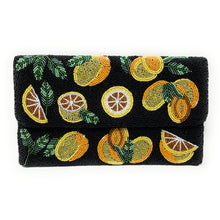 Load image into Gallery viewer, Lemon beaded clutch purse, birthday gift for her, Multi seed bead purse, beaded bag, black beaded handbag, beaded bag, seed bead clutch, birthday gift, Black beaded clutch bag, best friend gifts, Fall beaded clutch, striped beaded clutch, Striped clutch, Black bead purse, wedding gift, bride gifts, beaded clutch purse, fall beaded bag, Crossbody bag, boho purse, bohemian beaded clutch purse, multicolored purse, multi color bead purse, best selling items, best seller, Cross body beaded bag