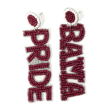 Load image into Gallery viewer, GameDay Earrings, College Football Earrings, Team Earrings, GameDay Outfit, Bama pride earrings, Bama earrings, Bama Fever earrings, game day earrings, team game, Bama Pride beaded earrings, game day outfit, football earrings, college gifts, Bama Beaded earrings, Alabama earrings, college team gifts, Bama bead earrings, Alabama team beaded earrings, Bama beaded earrings, gameday outfit, Bama Fever beaded earrings, Bama girl earrings, Bama football 