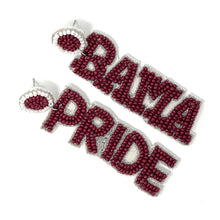Load image into Gallery viewer, GameDay Earrings, College Football Earrings, Team Earrings, GameDay Outfit, Bama pride earrings, Bama earrings, Bama Fever earrings, game day earrings, team game, Bama Pride beaded earrings, game day outfit, football earrings, college gifts, Bama Beaded earrings, Alabama earrings, college team gifts, Bama bead earrings, Alabama team beaded earrings, Bama beaded earrings, gameday outfit, Bama Fever beaded earrings, Bama girl earrings, Bama football 