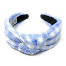 Load image into Gallery viewer, headbands for women, Wide headband, handmade headbands, top knotted headband, knotted headband, hair band for women, embellished headband, gingham headband, gingham headband for women, luxury headband, jeweled headband for women, knotted jeweled headband, bling headband, embellished knot headband, luxury knot headband, gingham print headbands, pink gingham headband, spring hair accessories, easter headbands, spring headbands, Gingham jeweled headband, embellished headband, best selling items