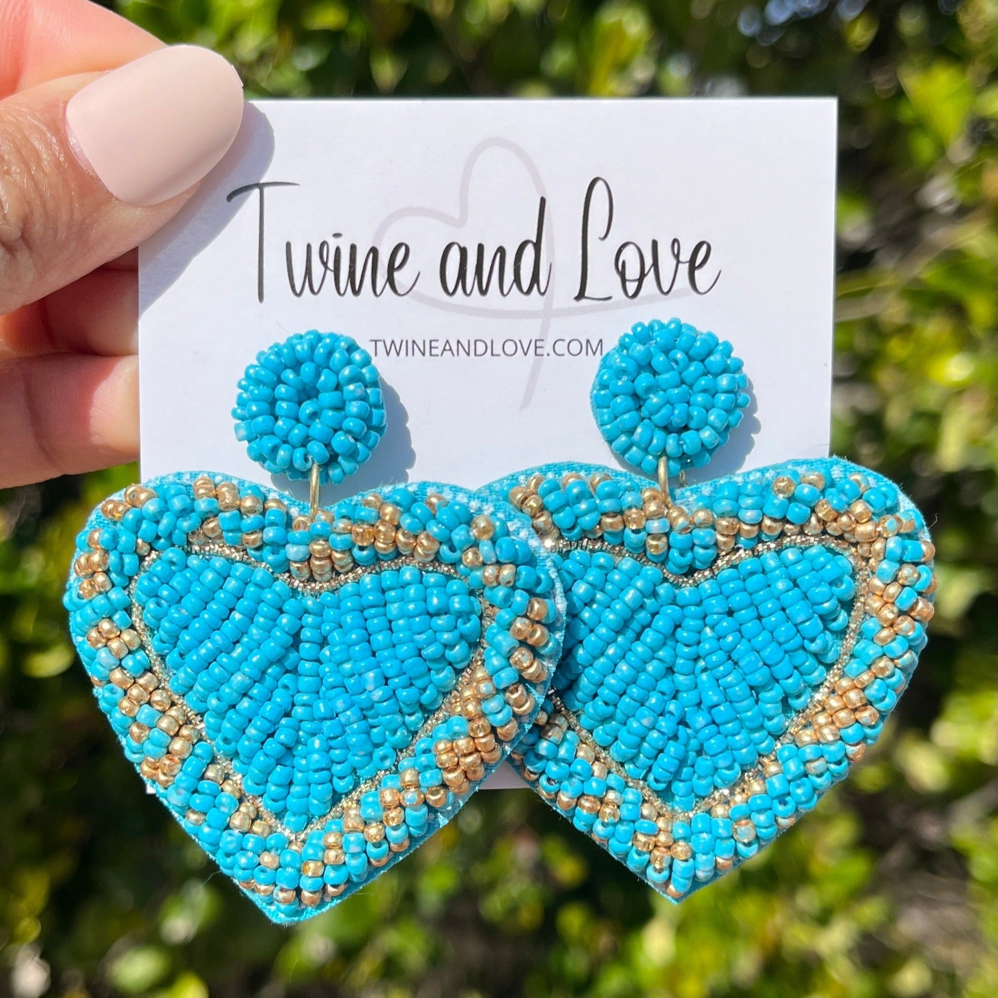 Turquoise Heart Beaded Earrings, Bachelorette Earrings, Cowgirl