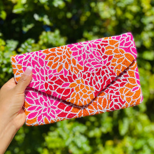 pink flowers beaded clutch purse, birthday gift for her, summer clutch, seed bead purse, beaded bag, tropical handbag, beaded bag, seed bead clutch, summer bag, birthday gift, clutch bag, best friend gifts, engagement gift, bridal gift to bride, bridal gift, floral beaded clutch, floral bead purse, wedding gift, bride gifts, beaded clutch purse, summer clutch, beaded bag, summer bag, boho purse, pink beaded clutch purse, pink orange purse, dahlia flowers purse, best selling items, best seller
