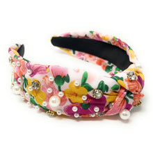 Load image into Gallery viewer, Spring-inspired accessories featuring a floral pearl headband and bold white flower earrings with gold details.