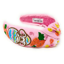 Load image into Gallery viewer, headbands for women, Easter knotted headband, headband style, top knot headband, Pink top knot headband, Easter headband, Easter hair band, bunny knot headband, top knotted headband, Bunny knotted headband, handmade headbands, top knotted headband, hand bead knotted headband, Easter bunny hair band for women, Hand bead St. Patrick’s headband, statement headbands, embellished headband, chic headband, Easter knot headband, Easter bunny headband, Easter hair accessories, Bunny knot headband