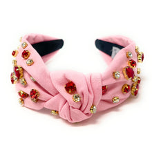 Load image into Gallery viewer, VALENTINES Jeweled Headband, Heart Headbands for Women, Heart Jeweled Knot Headband, Jeweled Knot Headbands, Valentines Day Knotted Headband, knotted headband, birthday gift for her, headbands for women, best selling items, knotted headbands, hair accessories, pink knot headband, valentine headband, valentines headband, valentines day gifts, embellished headband, heart stud headband, red headband, red hearts headband, heart headband for women and girls, bling headband, hearts knot headband, pink headband