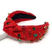 Load image into Gallery viewer, Christmas Jeweled Headband, Christmas Knotted Headband, Red Knotted Headband, Christmas Hair Accessories, Red Headband, Best Seller, headbands for women, best selling items, knotted headband, hairbands for women, Christmas gifts, Christmas knot Headband, Red hair accessories, Christmas headband, Red holiday headband, Statement headband, Red Headband gifts, embellished knot headband, jeweled knot headband, Red Jeweled headband, red Embellished headband, Christmas embellished headband