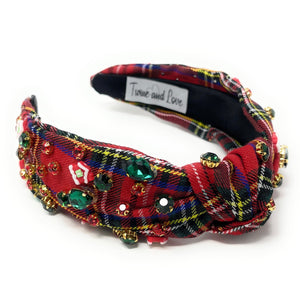 Christmas Jeweled Headband, Christmas Knotted Headband, Plaid Knotted Headband, Christmas Hair Accessories, Red Plaid Headband, Best Seller, headbands for women, best selling items, knotted headband, hairbands for women, Christmas gifts, Christmas knot Headband, Red hair accessories, Christmas headband, Red plaid holiday headband, Statement headband, Red Headband gifts, embellished knot headband, jeweled knot headband, Red plaid Jeweled headband, Red Embellished headband, Christmas embellished headband