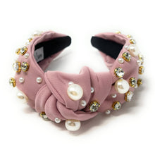 Load image into Gallery viewer, headband for women, womens headband, headbands for women, stylish headbands, headband style, top knot headband, woven top knot headband, head band, hair band, trendy headbands, top knotted headband, handmade headbands, top knotted headband, knotted headband, headband, hair band for women, trendy headband, fashion headbands, embellished headband, rhinestone headband, gemstone headband for women, luxury headband, jeweled headband for women, neon jeweled headband, jeweled knot headband, summer headbands 