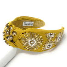 Load image into Gallery viewer, headband for women, beaded headband, hand beaded knot headband, stylish headbands, headband style, top knot headband, woven top knot headband, head band, beaded hair band, trendy headbands, top knotted headband, handmade headbands, top knotted headband, knotted headband, trendy headband, fashion headbands, embellished headband, rhinestone headband, luxury headband, jeweled headband for women, Boho jeweled headband, jeweled knot headband, bohemian headbands 