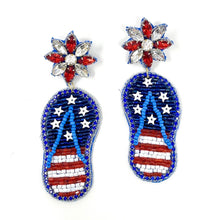 Load image into Gallery viewer, July 4th Earrings, USA Earrings, Fourth of July Earrings, Independence Day Jewelry, America Earrings, American Earrings, Patriot Earrings,USA Earrings, Patriotic, American Earrings, USA flip flops earrings, Flip Flops Beaded Earrings, Seed Bead Earrings, Stars &amp; Stripes, freedom,Patriotic Earrings, USA, American Flag, 4th of July, Fashion Earrings, Memorial Day, Beaded, Fashion Statement, Red Dangle, USA earrings, handmade earrings, Blue earrings, red white blue earrings