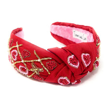 Load image into Gallery viewer, VALENTINES Jeweled Headband, Heart Headbands for Women, Heart Jeweled Knot Headband, Jeweled Knot Headbands, Valentines Day Knotted Headband, knotted headband, birthday gift for her, headbands for women, best selling items, knotted headbands, hair accessories, pink knot headband, valentine headband, valentines headband, valentines day gifts, embellished headband, heart stud headband, red headband, red hearts headband, heart headband for women and girls, bling headband, hearts knot headband, red headband